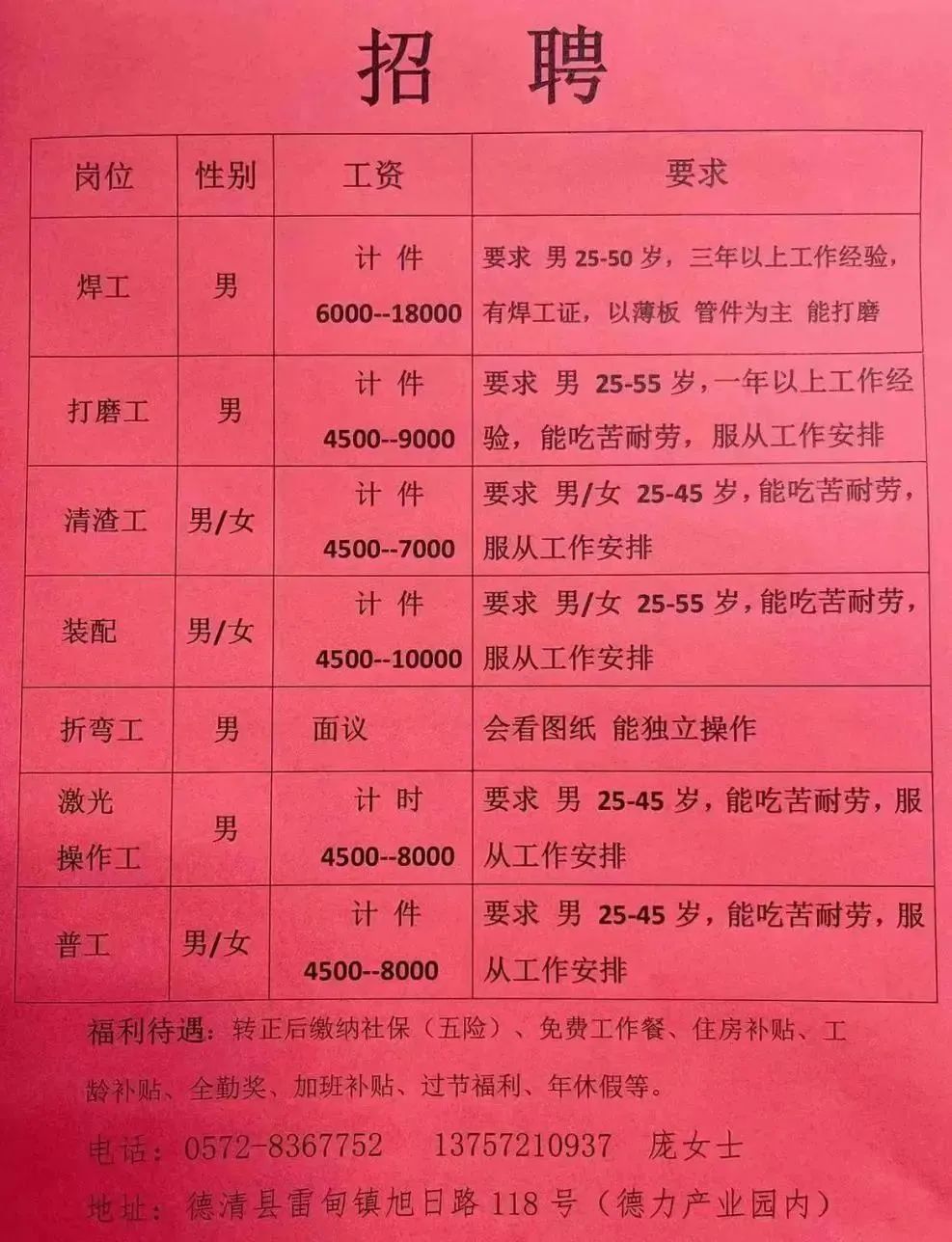 泰安普工招聘，机会与挑战同在